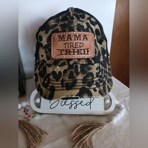 C.C. Leopard Print Distressed Mama Tired Ballcap Mesh With Bun Holes